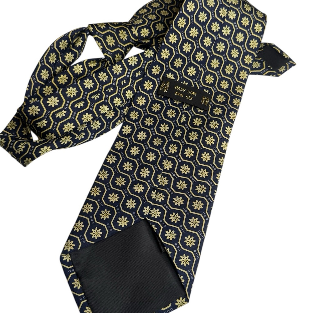Lucky Star Men's Navy and Gold Patterned Tie